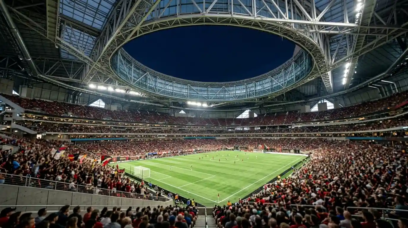 Symbolbild eines WM-Halbfinales im überdachten Stadion von Atlanta bei Flutlicht