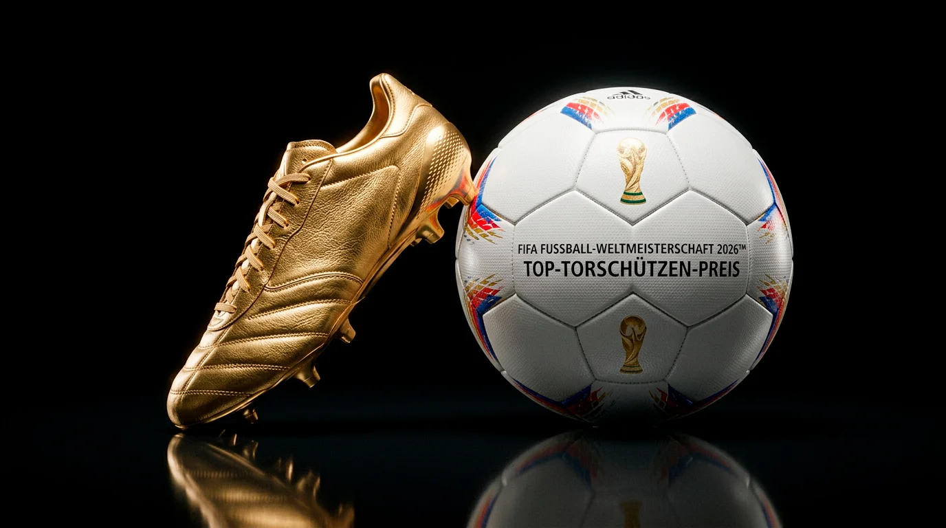 Goldener Fußballschuh und Ball als Symbol für die Torjägerwertung der WM 2026