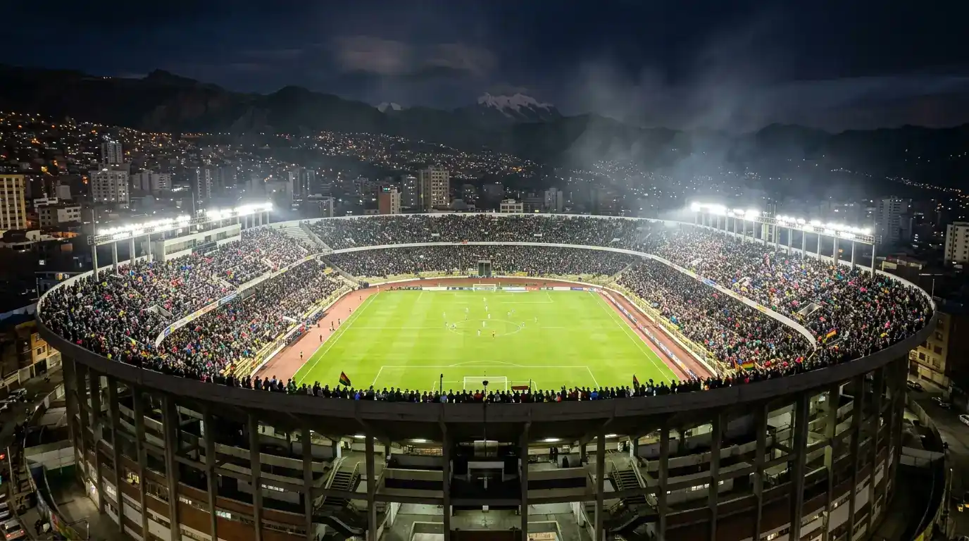 Estadio Azteca in Mexiko-Stadt bei Flutlicht in großer Höhe, Symbolbild WM-2026-Achtelfinale