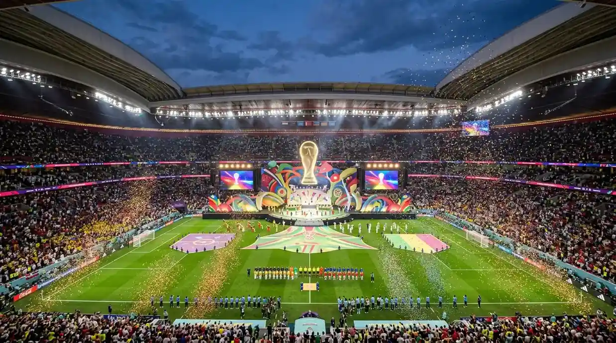 Panorama-Bild eines Stadionhecks bei der Eröffnungsfeier der WM 2026